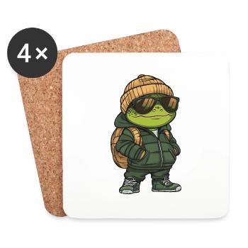 Schildkröte Winter - Untersetzer (4er-Set) - Weiß - Vorne