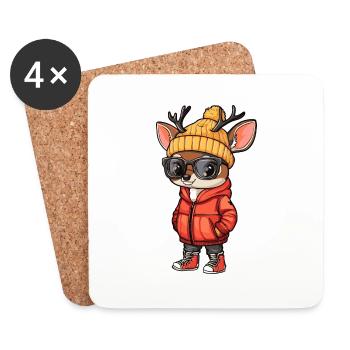 Cerf Hiver - Dessous de verre (lot de 4) - blanc - Devant