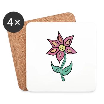 Fleur de dessin animé - Dessous de verre (lot de 4) - blanc - Devant