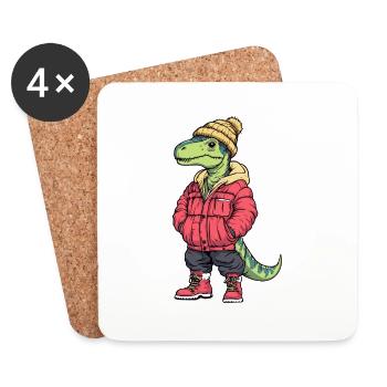Dinosaure brontosaure Mode Hiver - Dessous de verre (lot de 4) - blanc - Devant