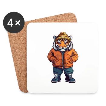 Tigre Mode Hiver - Dessous de verre (lot de 4) - blanc - Devant