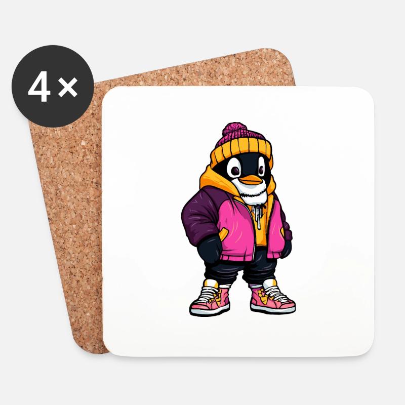 Pinguin Fashion Winter - Untersetzer (4er-Set) - Weiß