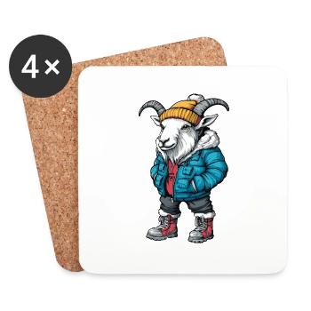 Chèvre de montagne Mode Hiver - Dessous de verre (lot de 4) - blanc - Devant