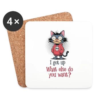 I got up Cat - Coasters (set of 4) - white - Front