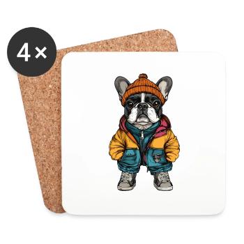 Français Buldog Chien Mode Hiver - Dessous de verre (lot de 4) - blanc - Devant