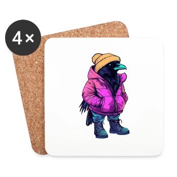 Rabe Krähe Fashion Winter - Untersetzer (4er-Set) - Weiß - Vorne