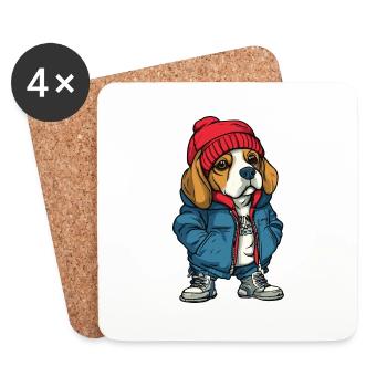 Beagle chien mode hiver - Dessous de verre (lot de 4) - blanc - Devant