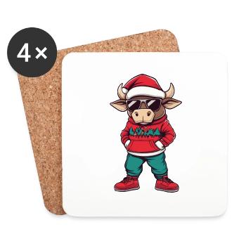 Taureau Noël Bande Dessinée Cool Taureau - Dessous de verre (lot de 4) - blanc - Devant