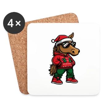 Pferd Weihnachten Comic Cool - Untersetzer (4er-Set) - Weiß - Vorne
