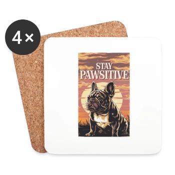Französische Bulldogge Stay Pawsitive - Untersetzer (4er-Set) - Weiß - Vorne
