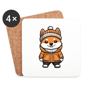 Akita Inu Dog Cartoon - Coasters (set of 4) - white - Front