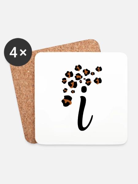 Buchstabe i Leopardenmuster - Untersetzer (4er-Set) - Weiß