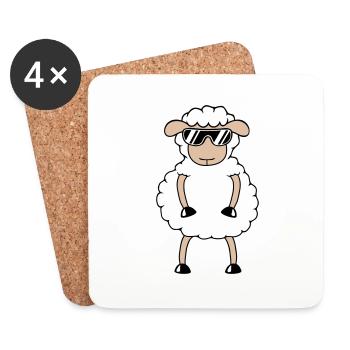 Mouton Lunettes de soleil Fête Mouton Agneau Mignon Cool - Dessous de verre (lot de 4) - blanc - Devant