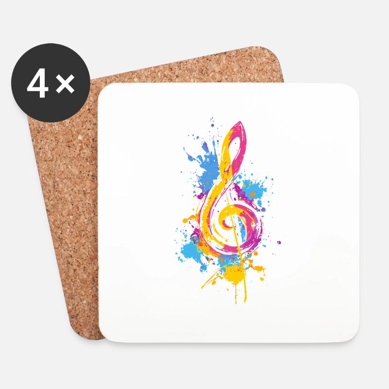 Clé colorée mélomane pop art - Dessous de verre (lot de 4) - blanc