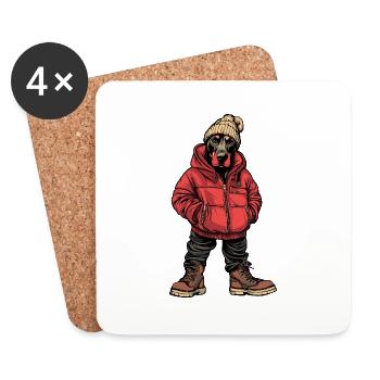 Doberman Dog Funny Winter - Coasters (set of 4) - white - Front