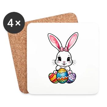 Osterhase Ostern Wasserfarben - Untersetzer (4er-Set) - Weiß - Vorne
