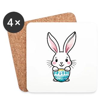Osterhase Ostern Wasserfarben - Untersetzer (4er-Set) - Weiß - Vorne
