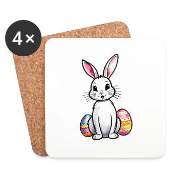 Osterhase Ostern Wasserfarben - Untersetzer (4er-Set) - Weiß - Vorne
