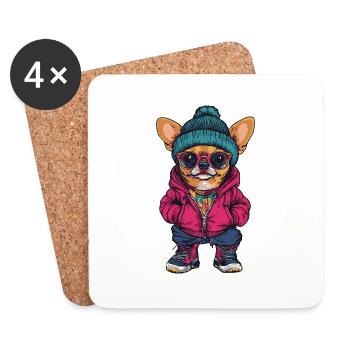 Chihuahua Dog Funny Winter - Coasters (set of 4) - white - Front