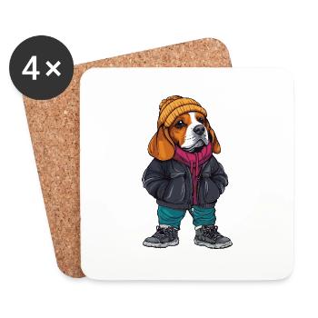 Beagle Dog Funny Winter - Coasters (set of 4) - white - Front