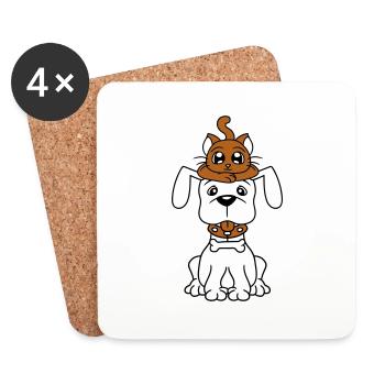 Chien Chat Deux Amis Équipe Chaton 2 Duo Équipage - Dessous de verre (lot de 4) - blanc - Devant