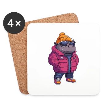 Hippopotamus Cool Comic - Coasters (set of 4) - white - Front