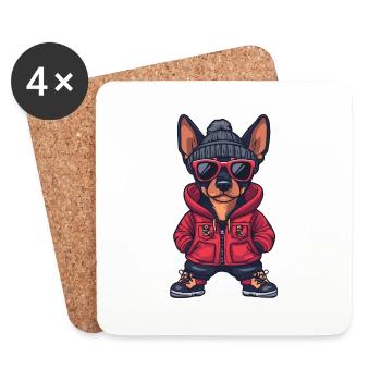 Doberman chien bande dessinée cool - Dessous de verre (lot de 4) - blanc - Devant