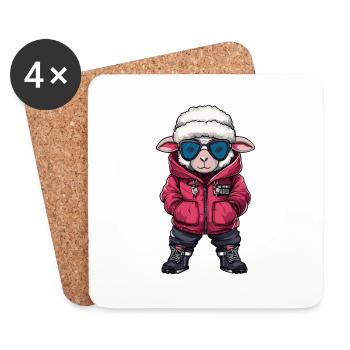 Bande dessinée cool de mouton - Dessous de verre (lot de 4) - blanc - Devant