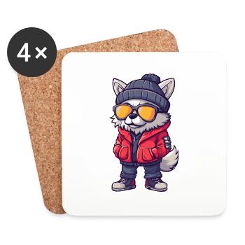 Bande dessinée cool loup - Dessous de verre (lot de 4) - blanc - Devant