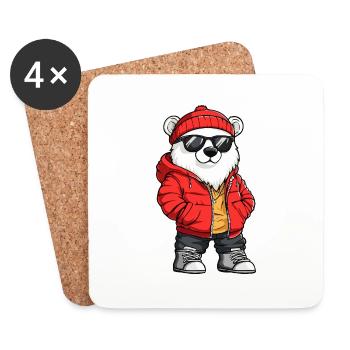 Ours polaire Bande dessinée cool - Dessous de verre (lot de 4) - blanc - Devant