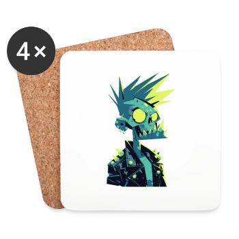 Zombie Punk Rocker – Neon Skull with Spiked Hair - Coasters (set of 4) - white - Front