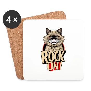 Cat - Rock on - Coasters (set of 4) - white - Front