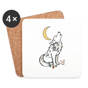 🌙🐺 Lone Wolf – Mystik & Natur T-Shirt - Untersetzer (4er-Set) - Weiß - Vorne