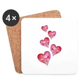 Coeurs Aquarelles - Dessous de verre (lot de 4) - blanc - Devant