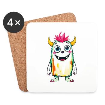 Bunte Monsterkunst - Niedlicher & verspielter Charakter - Untersetzer (4er-Set) - Weiß - Vorne