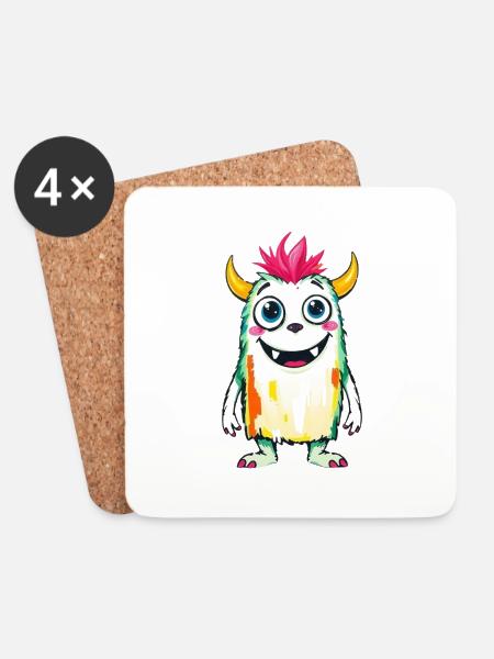 Colorful Monster Art - Cute & Playful Character - Coasters (set of 4) - white