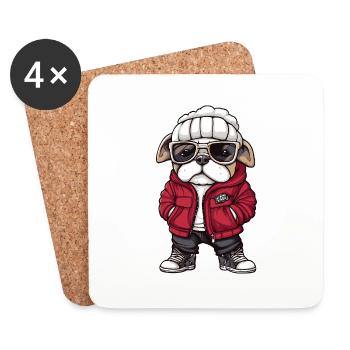 Bulldog chien bande dessinée cool - Dessous de verre (lot de 4) - blanc - Devant