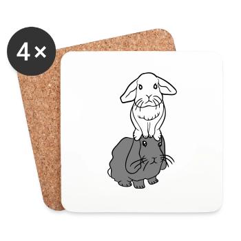 2 lapins amis équipe équipage couple deux assis sur la tête - Dessous de verre (lot de 4) - blanc - Devant