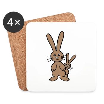 2 lapins enfant caché père deux bambin maman - Dessous de verre (lot de 4) - blanc - Devant