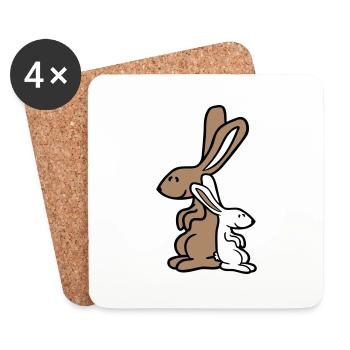 2 Bunnies Child Dad Mom Cute Two Shoulder Leaning - Coasters (set of 4) - white - Front