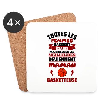 Cadeau Fête des Mères - Maman Basketteuse,basket - Dessous de verre (lot de 4) - blanc - Devant