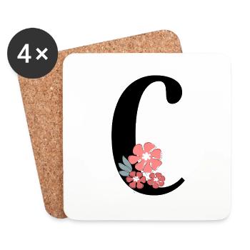 Buchstabe c minimalistische Blumen - Untersetzer (4er-Set) - Weiß - Vorne