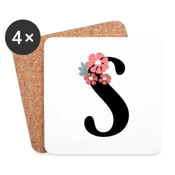 Letter S Minimalist Flowers - Coasters (set of 4) - white - Front