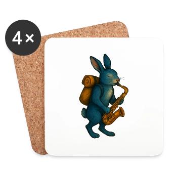 Blaues Kaninchen mit Saxophon - Untersetzer (4er-Set) - Weiß - Vorne