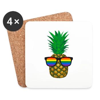 Pineapple, Sunglasses, LGTB, Rainbow, Colorful - Coasters (set of 4) - white - Front