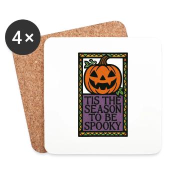 Folk Spooky Kürbis Schild - Untersetzer (4er-Set) - Weiß - Vorne