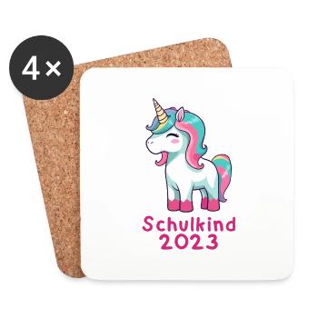 Schulkind 2023 Unicorn - Untersetzer (4er-Set) - Weiß - Vorne