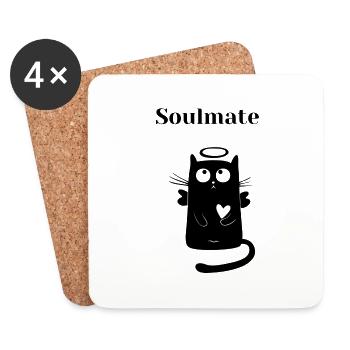 Soulmate schwarze Katze mit Herz + Heiligenschein - Untersetzer (4er-Set) - Weiß - Vorne