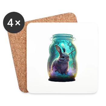 Un lapin dans un bocal - Dessous de verre (lot de 4) - blanc - Devant