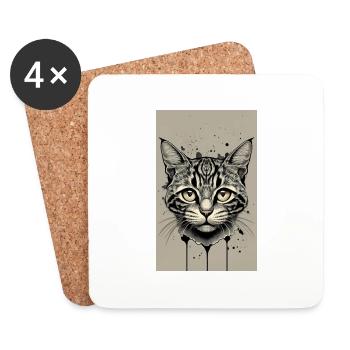 chat noir et blanc - Dessous de verre (lot de 4) - blanc - Devant